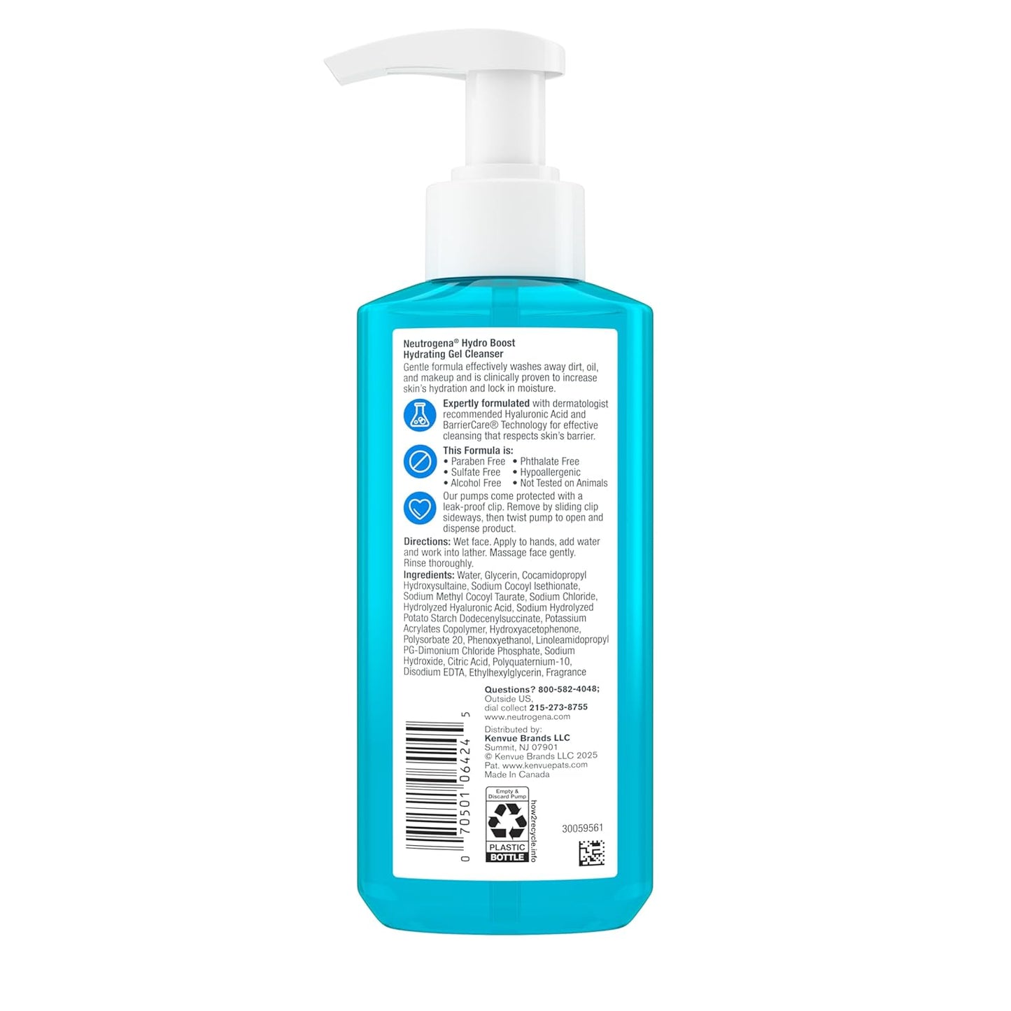 Hydro Boost Hydrating Face Wash & Makeup Remover, Gentle Facial Cleanser Gel with Hyaluronic Acid, Locks Moisture for Soft Supple Skin, Hypoallergenic, Oil-Free, Soap-Free, 7.8 Fl Oz